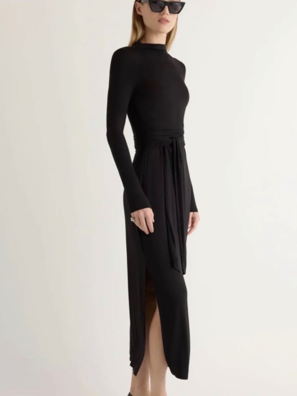 Modern Citizen Vero Long Sleeve Tie Front Dress Black